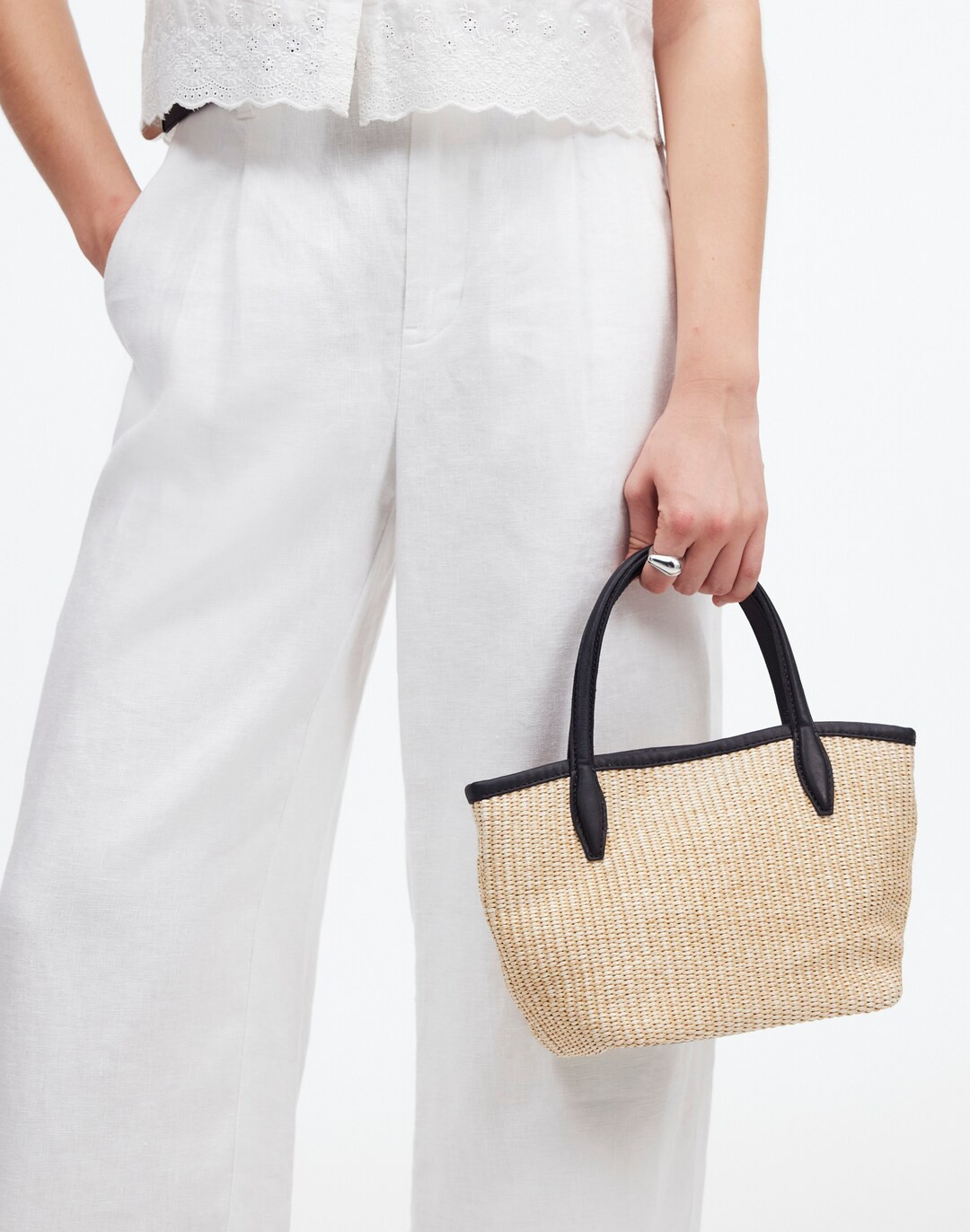 The Mini Shopper Tote in Leather-Trimmed Straw | Madewell
