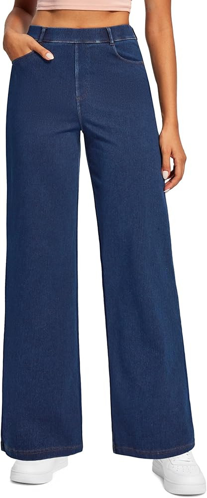 Ewedoos Wide Leg Jeans Woman Stretchy Sweatpant Jeans for Women Pull On High Waisted Straight Wom... | Amazon (US)