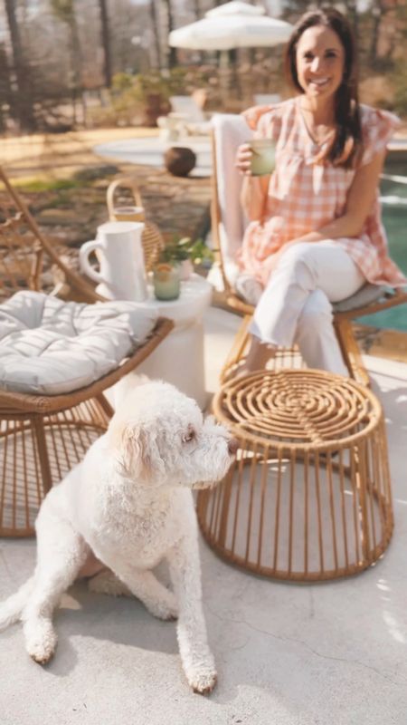 Spring Patio backyard outdoor entertaining favorites from Joss & Main (@JossandMain) ☀️ Wicker patio chair and side table ottoman set, acrylic green tumbler glasses and sunbrella indoor outdoor throw blanket 🌷Happy Spring Outdoor Home Styling!!  #jossandmainpartner #jossandmaincommunity #jmspringsummeredit #myjossandmain 

#LTKSeasonal #LTKVideo #LTKhome