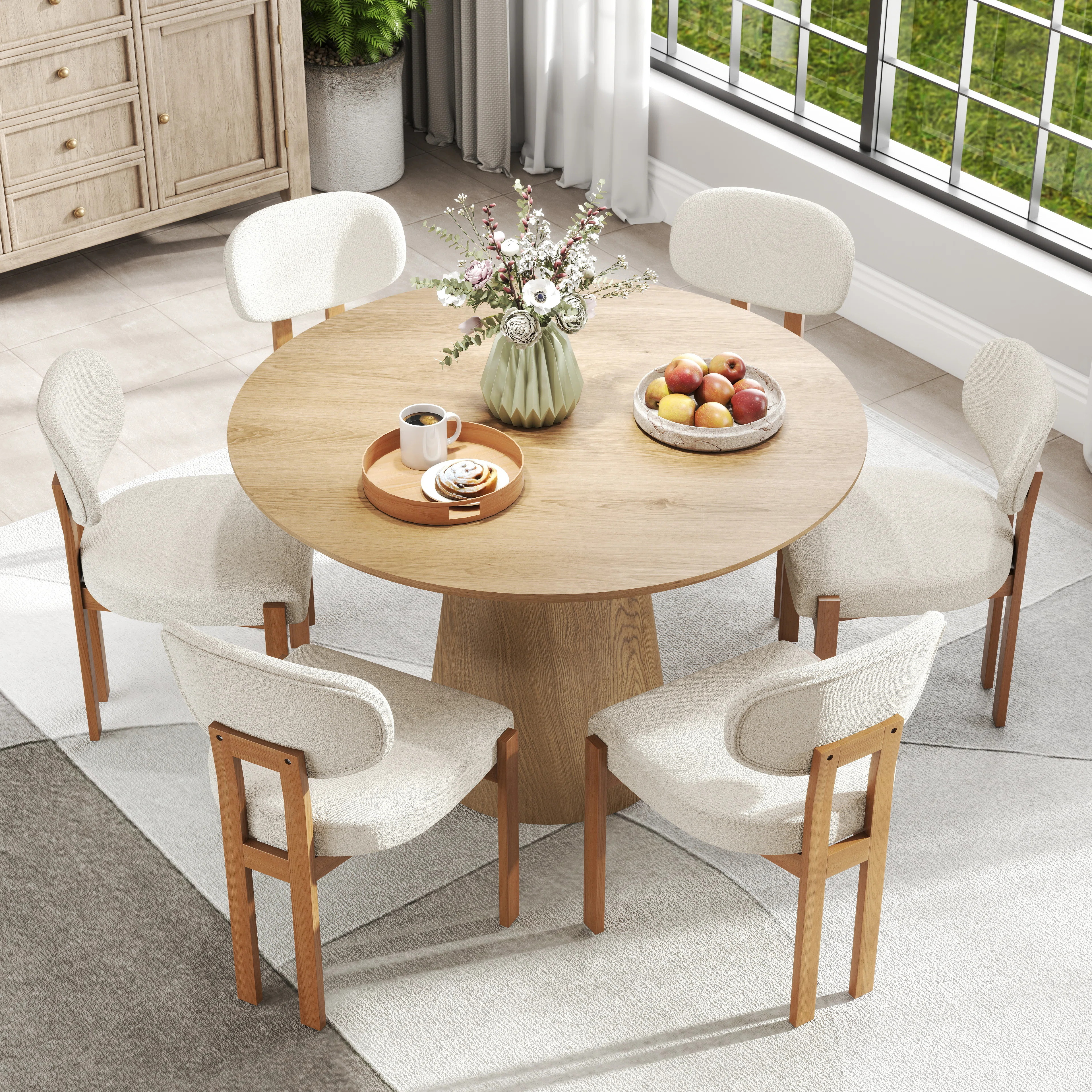 Mid Century Wooden Round Pedestal Dining Table Sets | Wayfair North America