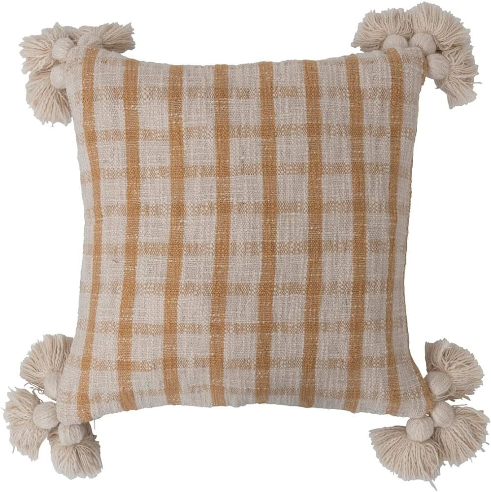 Creative Co-Op Woven Cotton Slub Plaid Pillow with Tassels | Amazon (US)