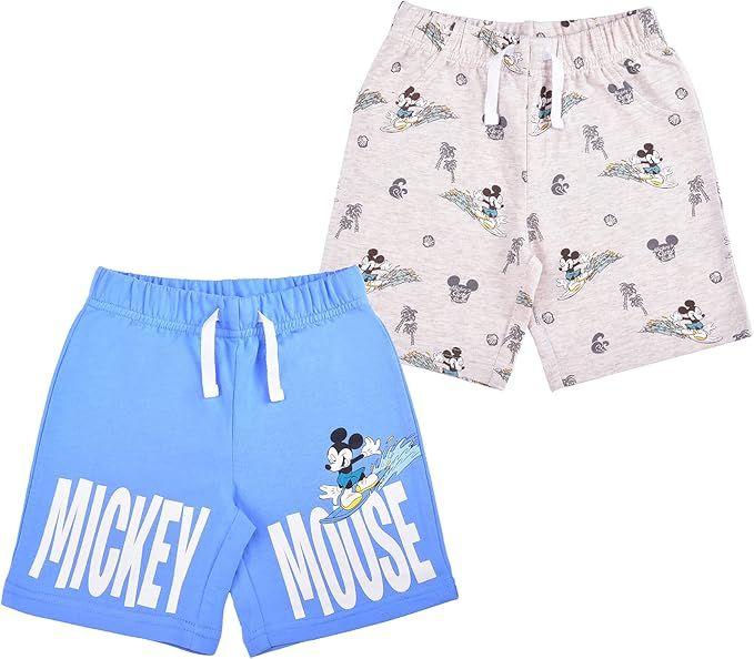 Disney Mickey Mouse Boys 2 Pack Shorts with Drawstring for Toddler and Little Kids – Blue/White... | Amazon (US)
