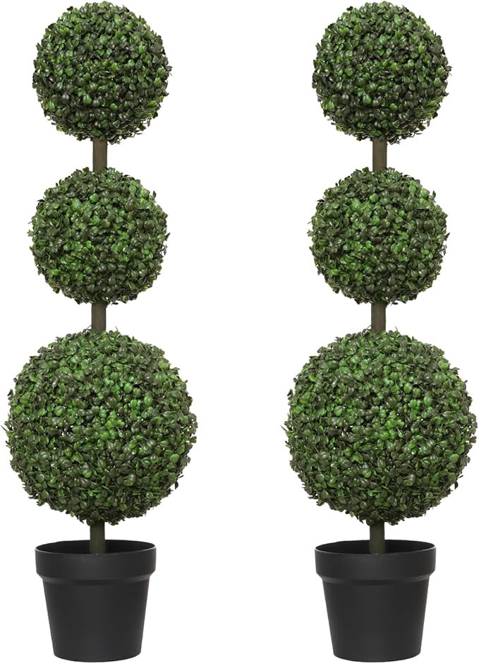 3FT Artificial Topiaries - Front Porch Plant, Outdoor Boxwood Topiary Trees Set of 2, Faux Boxwoo... | Amazon (US)