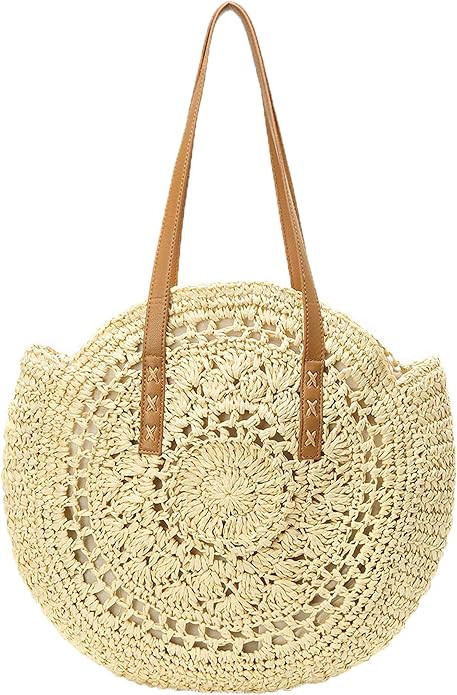 Straw Handbags Women Handwoven Round Corn Straw Bags Natural Chic Hand Large Summer Beach Tote Wo... | Amazon (US)