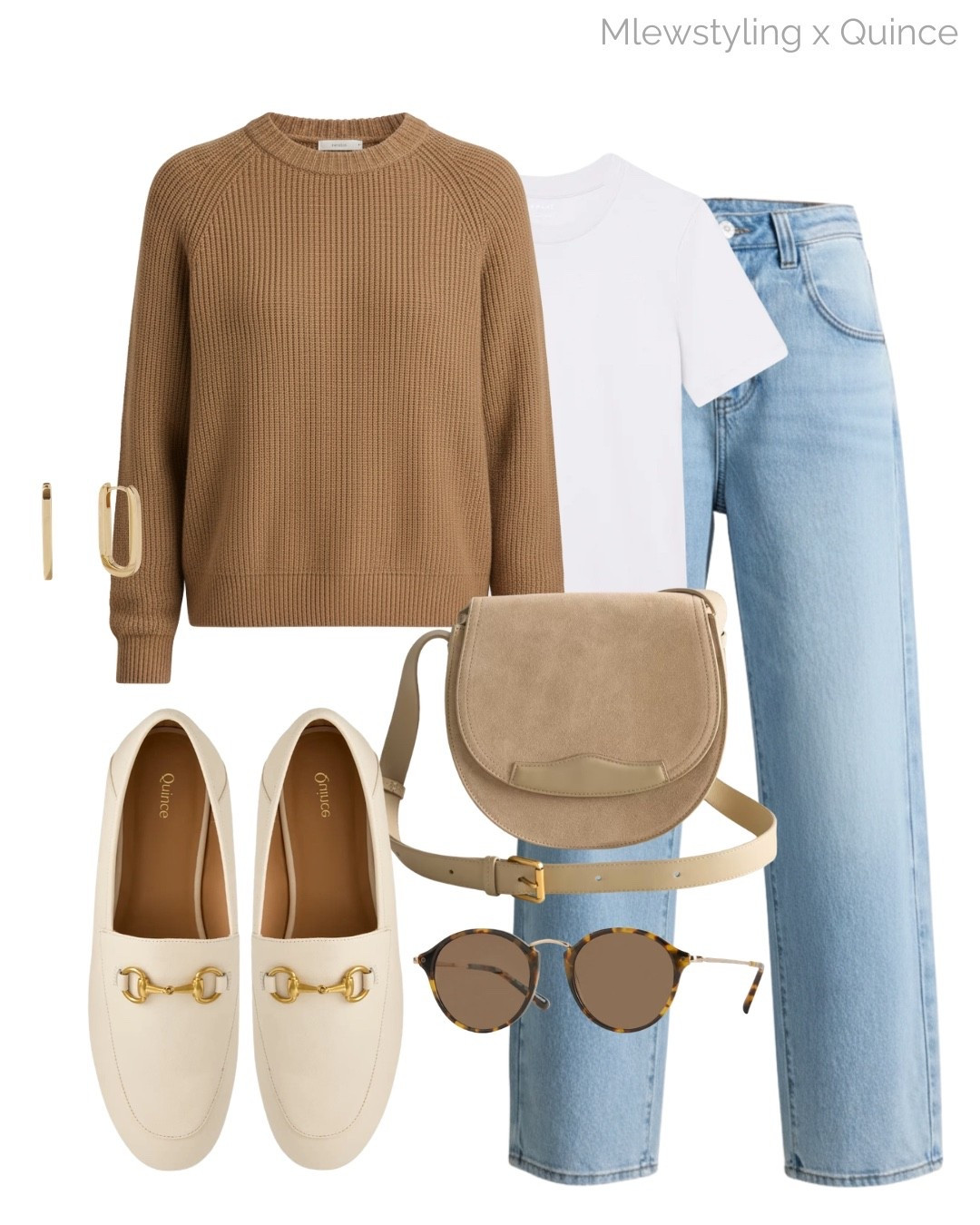 Neutral perfection for spring - a Mongolian cashmere sweater, light wash barrel leg jeans, a suede shoulder bag, and leather loafers 🤎

#QuincePartner @Quince 