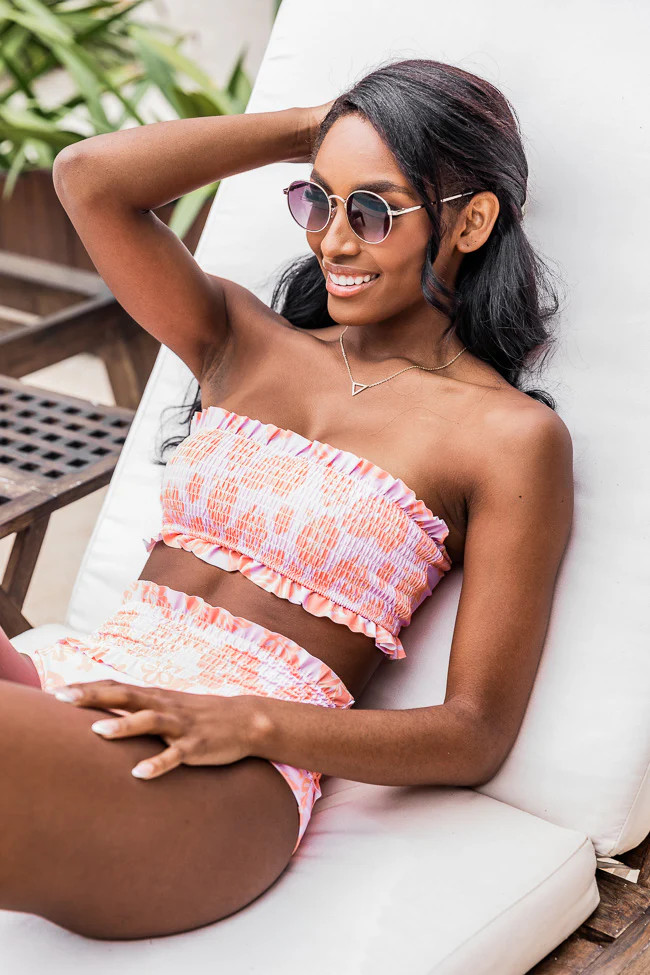 Island Escape Pink/Orange Smocked Bikini Top | The Pink Lily Boutique