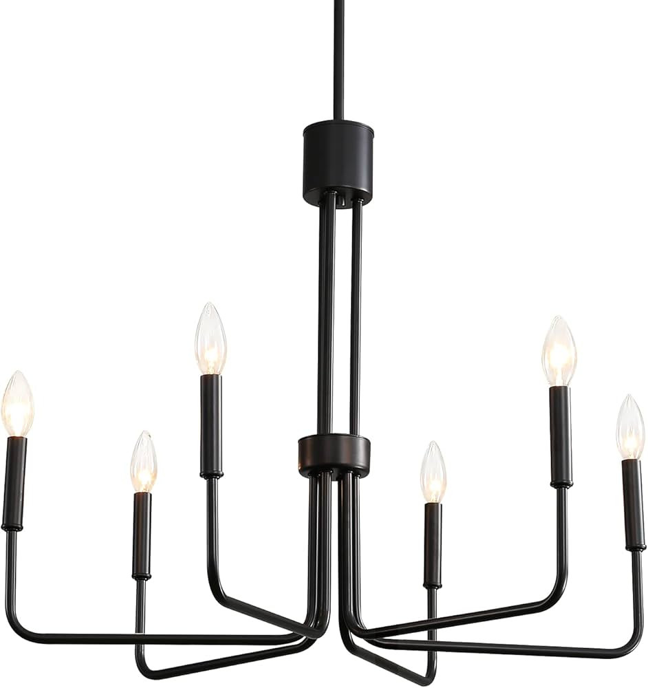 Black Chandelier, Dining Room light Fixture, 6-Light Modern Farmhouse Chandeliers for Dining Room... | Amazon (US)