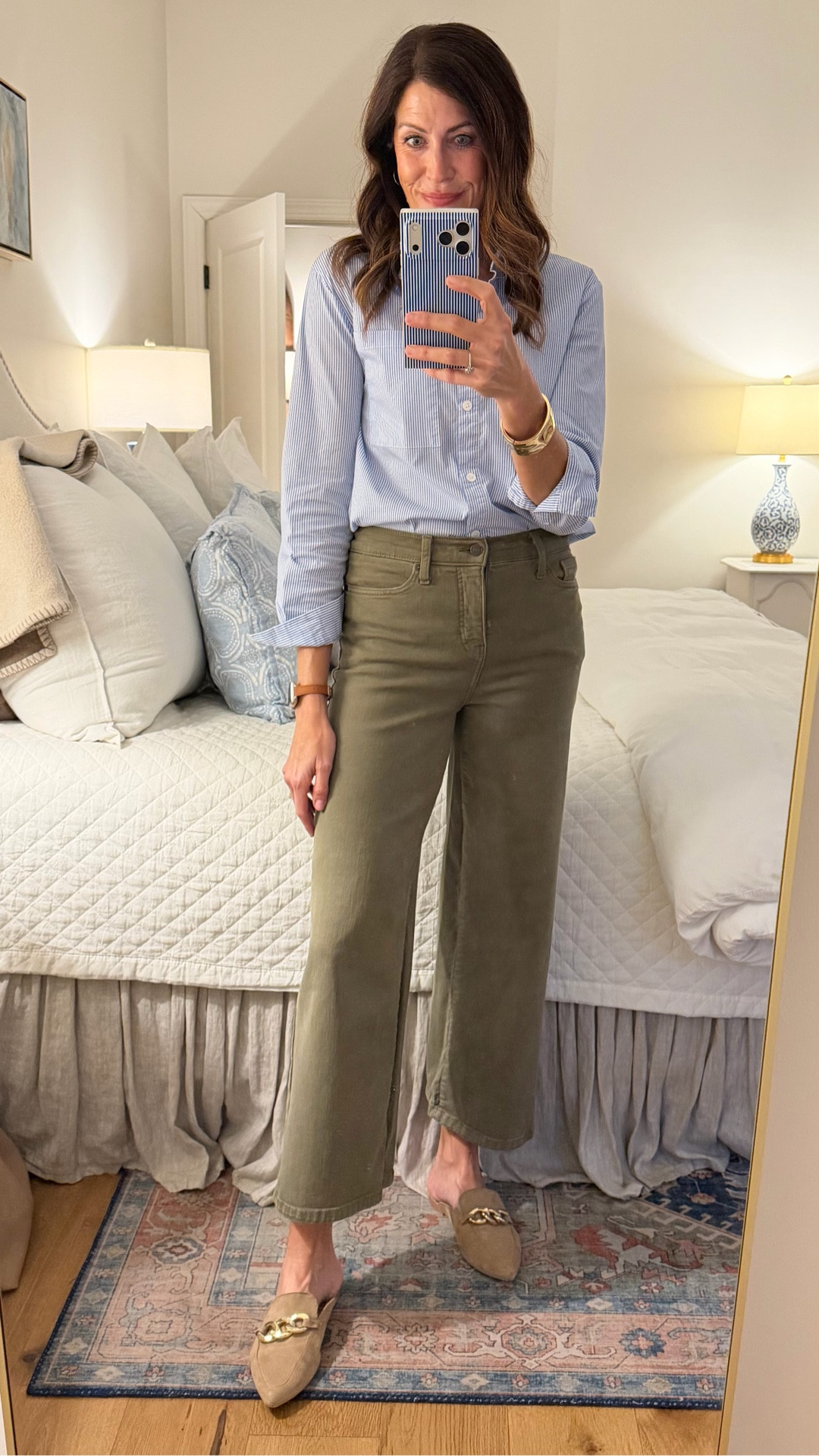 I love a blue and white striped button down paired with colored denim! My look for our midweek gathering is an easy one to recreate and feels polished but not fussy! Perfect transition to spring look 🥰

#LTKootd