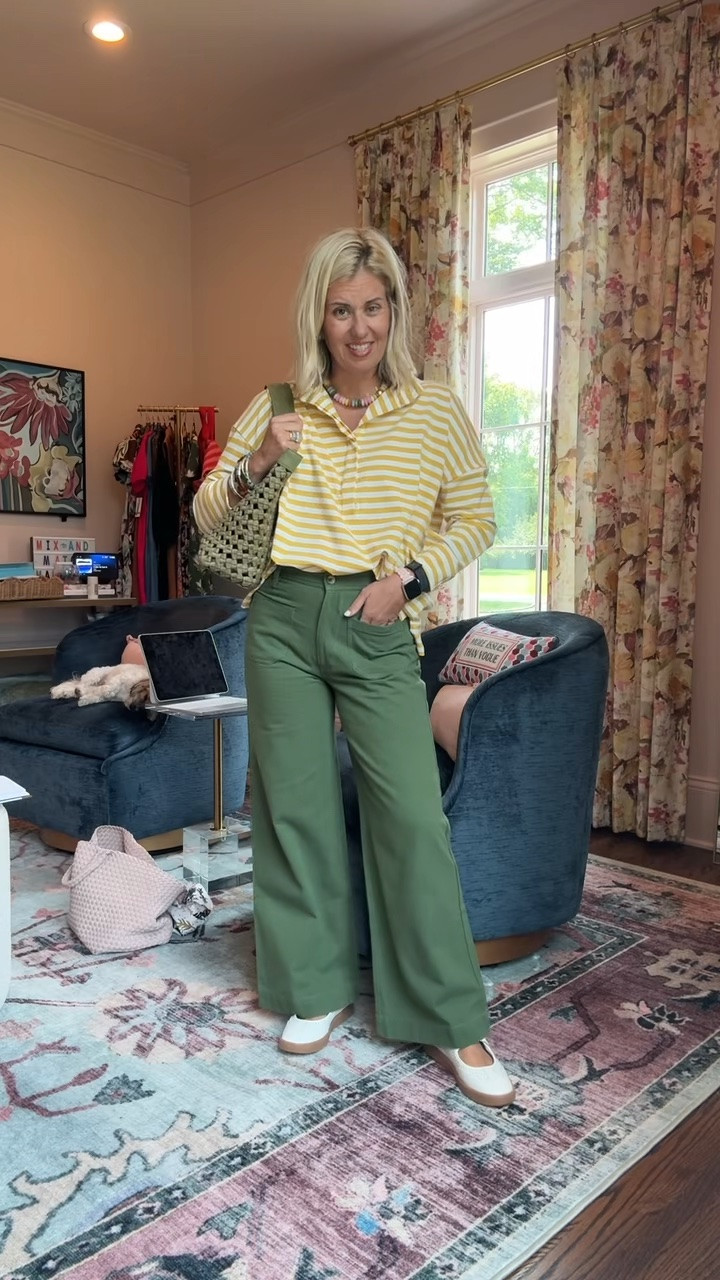Mersea for the win!! We all love their tops and this one is no exception. The stripes are a yes!! Love the color of these pants….I’ll totally be wearing these all season. 

Top - o/s petite 
Pants - xs
Shoes - 7.5 (sized 1/2 down)

Codes:
Mersea - Catherine15
Allie + Bess - Catherine20
Erin McDermott - mixandmatch

#LTKdayinmylife #LTKOver40 #LTKSeasonal