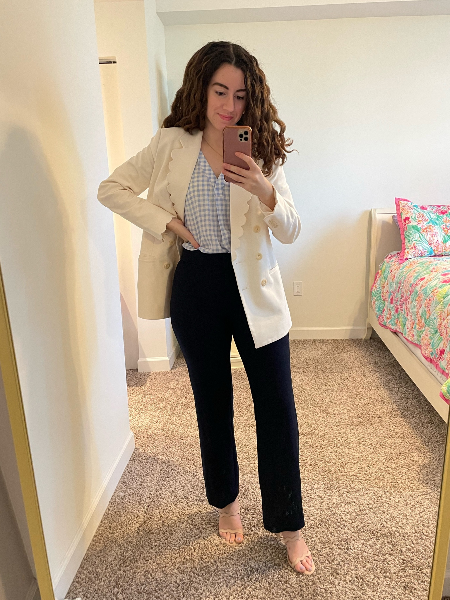 Summer workwear. Spring workwear. Womens suiting. Business professional style. Lawyer style. Lawyer fashion. Ann Taylor top. Scallop blazer  

#LTKunder100 #LTKsalealert #LTKworkwear