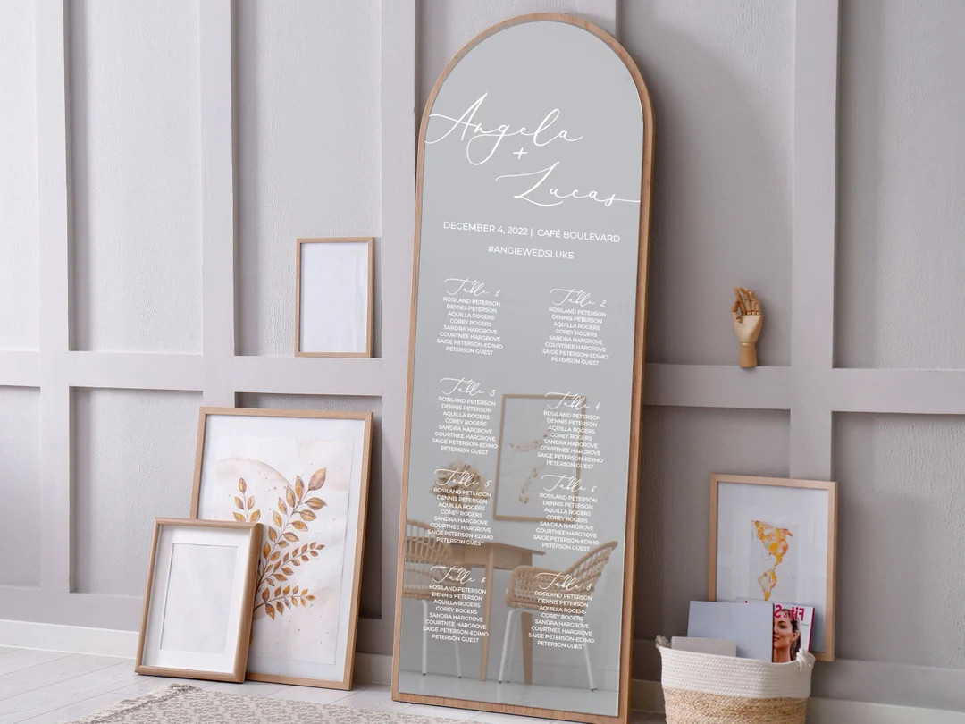 Arch & Flourish Wedding Mirror Seating Chart Static Cling Decal | Etsy (US)