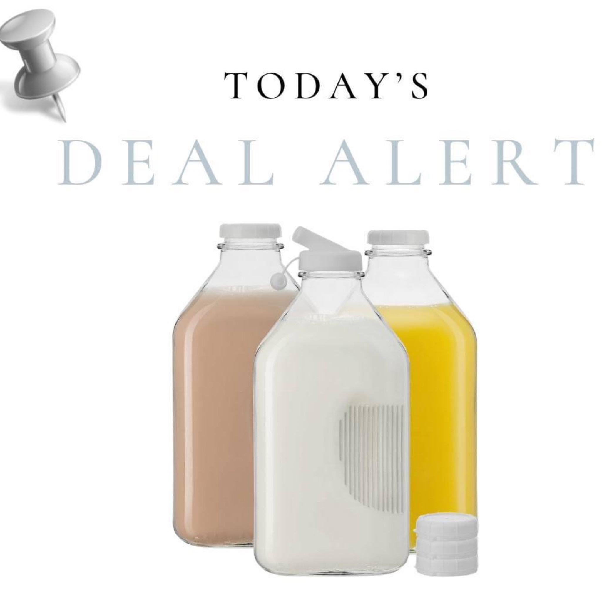 New! Glass Milk Bottle with Lid and Pourer Multi-Pack. 64 Oz
