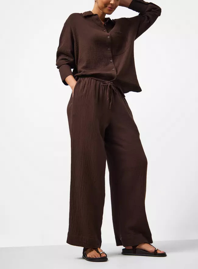 Buy Brown Double Cloth Wide Leg Trousers 14 | Co-ords | Tu | Tu Clothing
