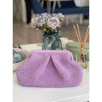 Crochet Bag, Luxury Lavender Bag Knitted Clutch, Paper Raffia Yarn Knitting Daily Or Evening Used Ha | Etsy (US)