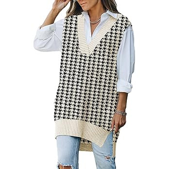 Dokotoo Sweater Vest Women Knitted V Neck Oversized Sweaters Sleeveless Knitwear Tank Tops | Amazon (US)