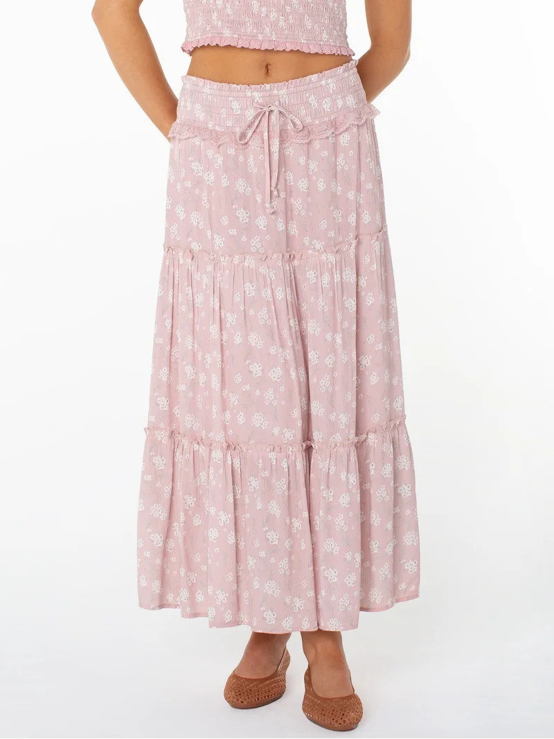 Celebrity Pink Women's and Women's Plus Floral Print Tiered Maxi Skirt, Sizes XS-4X | Walmart (US)
