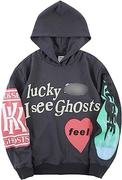 Lucky Me I See Ghosts Sweatshirts Hip Hop Rapper Hoodie Cotton Pattern Athletic Hoodies Pullover | Amazon (US)