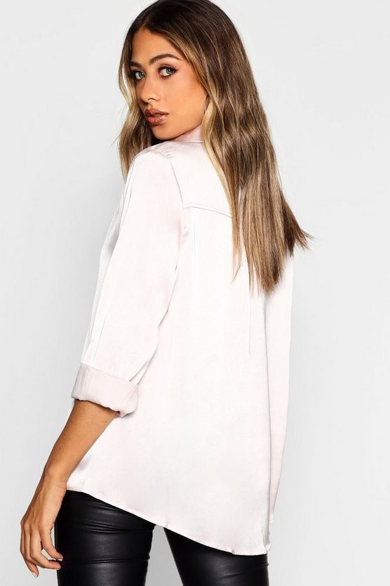 Woven Satin Oversized Long Sleeve Shirt | Boohoo.com (US & CA)