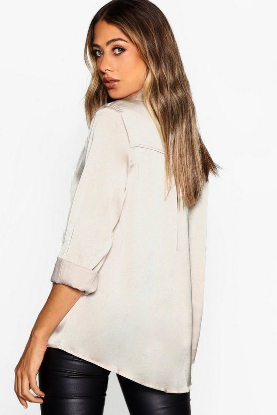 Woven Satin Oversized Long Sleeve Shirt | Boohoo.com (US & CA)