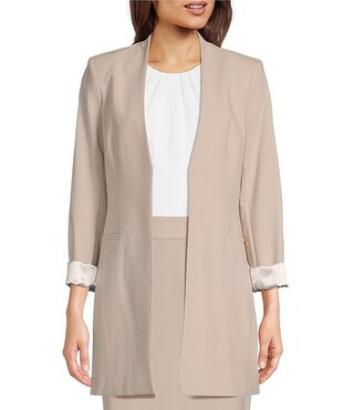 Calvin Klein Contrast Lining Long Roll-Tab Sleeve Open Front Jacket | Dillard's | Dillard's
