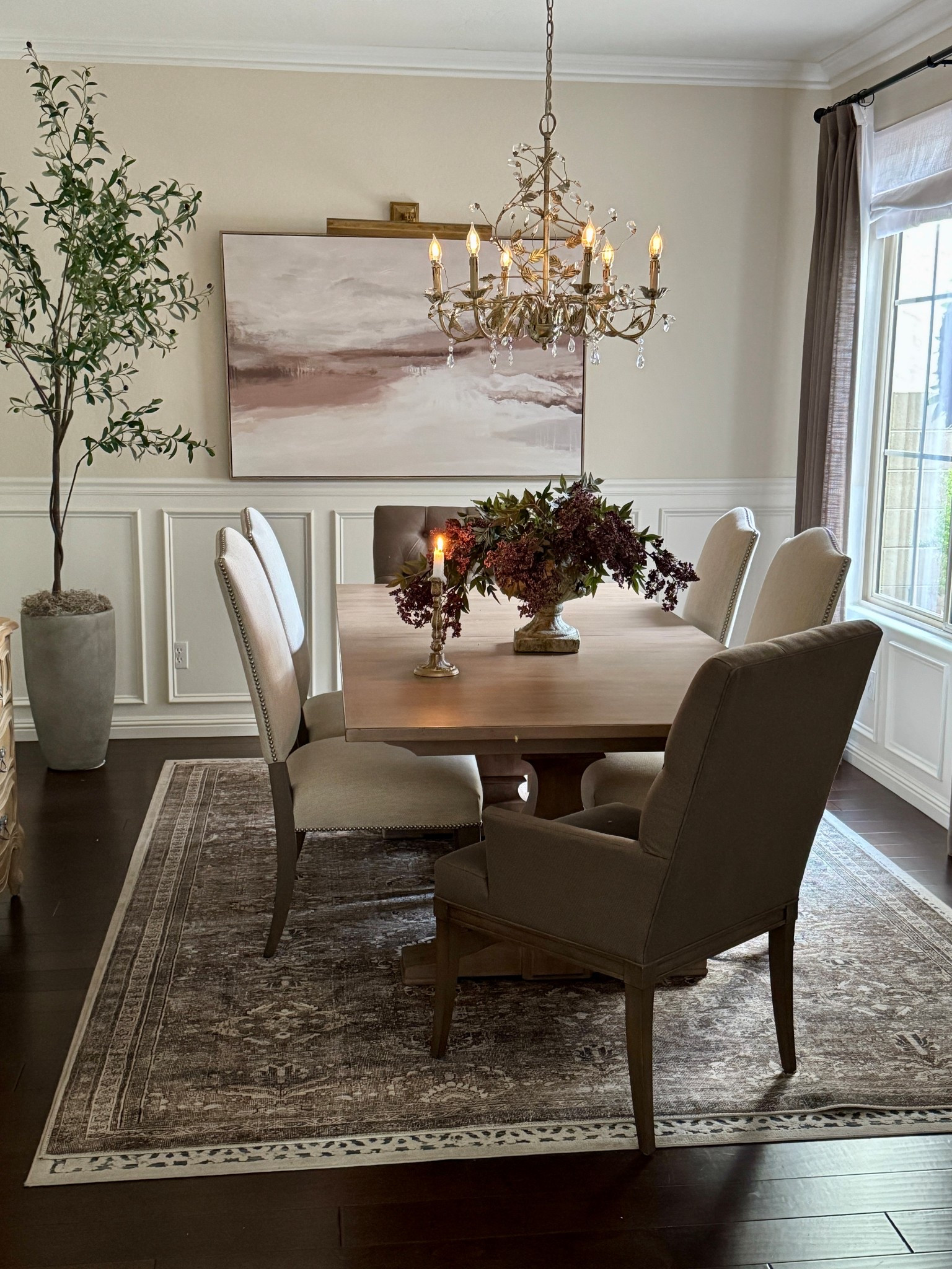 Current dining  room POV

Twopages Window treatment discount code: JOYFUL (20% discount) 

Our paint color is Bone by Dunn Edwards Paints

Table & Chairs are from Ethan Allen (no link) but see similar options below 

#neutralinterior #diningroom #chandelier 

#LTKHome
