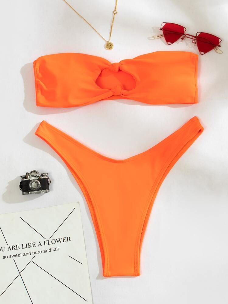 Knot Detail Bandeau Bikini Swimsuit | SHEIN