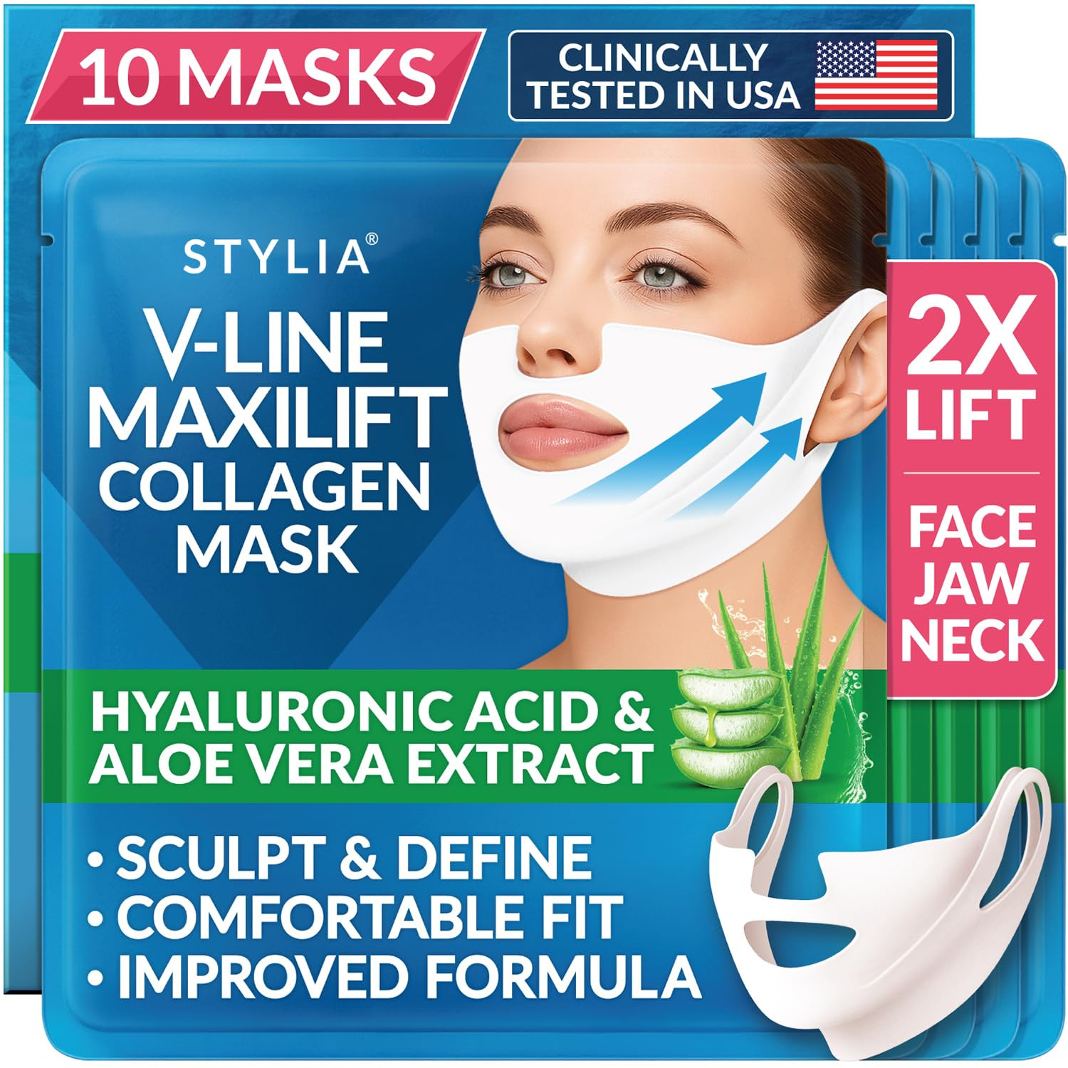 Stylia MaxiLift V-Line Lifting Collagen Face Mask - Double Chin Strap - Jawline Shaper - Neck Fir... | Amazon (US)