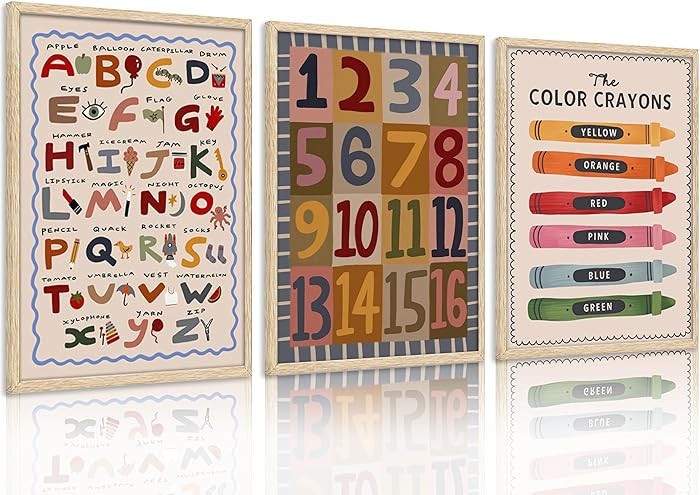 VZKRHPGA 3Pcs Baby Boy Nursery Wall Art Colorful Crayon Letters And Numbers Painting Picture Wall... | Amazon (US)