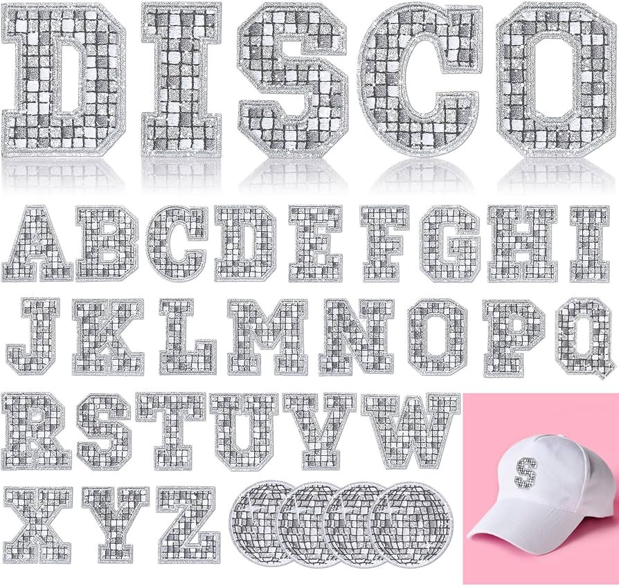 Lyrow 30 Pcs Disco Ball Iron on Patch A-Z Letters Embroidered Applique Western Patches Music Part... | Amazon (US)