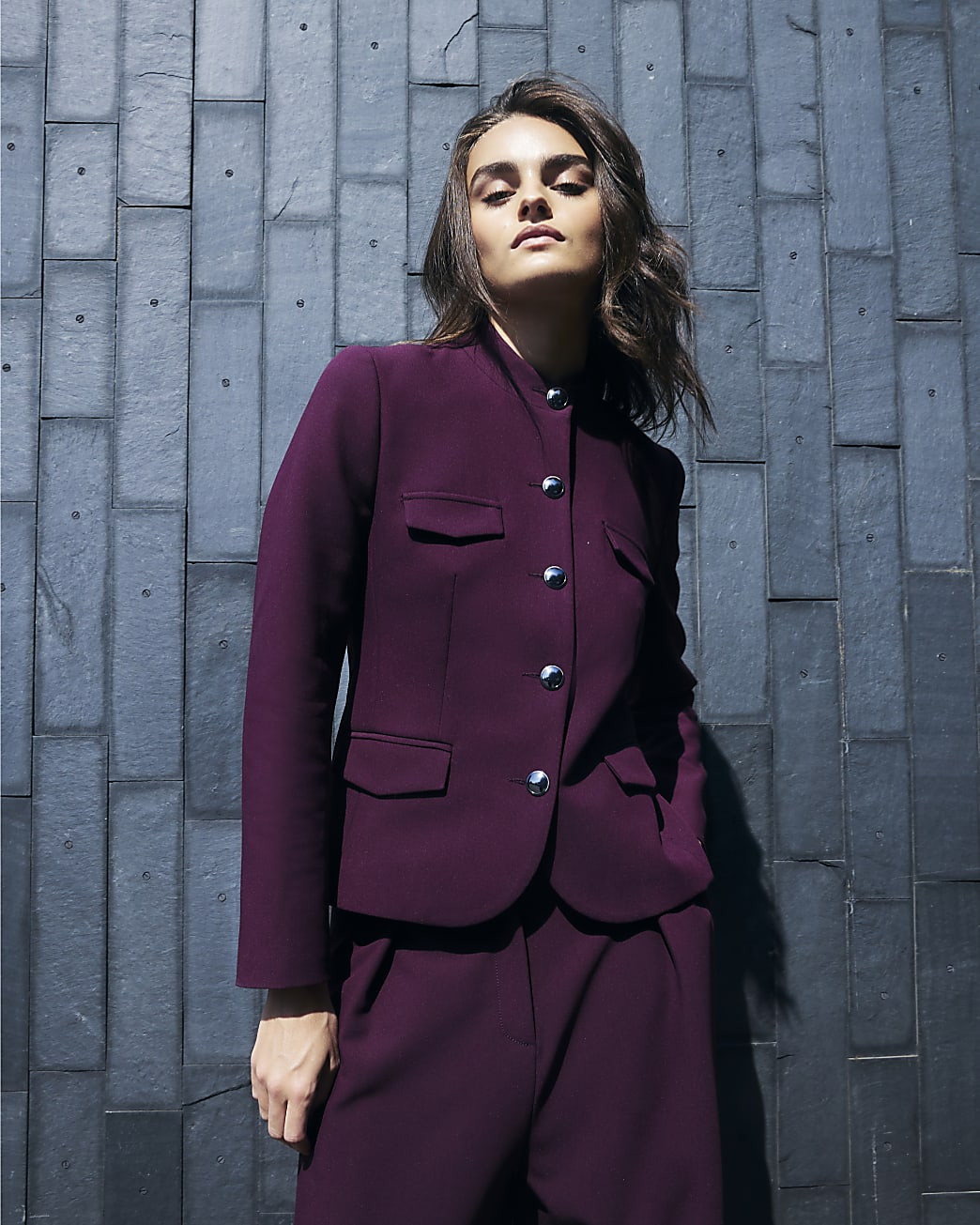 Red premium button up crepe military jacket | River Island (UK & IE)