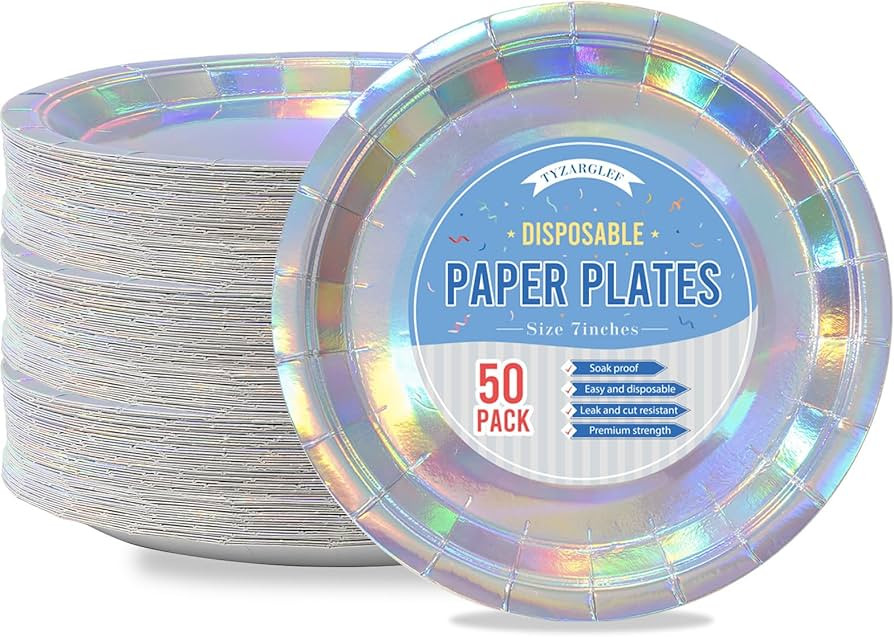 Disposable Paper Plates Iridescent, 50 Count 7” Dessert Cake Plates Bulk for Party Supplies, Co... | Amazon (US)