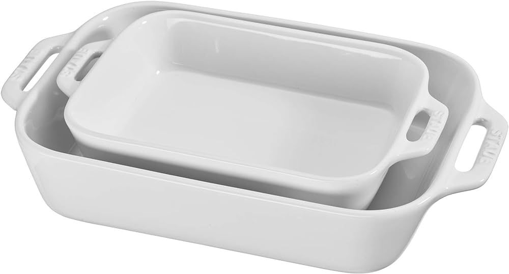 STAUB Ceramics Rectangular Baking Dish Set, 2 pc, White | Amazon (US)