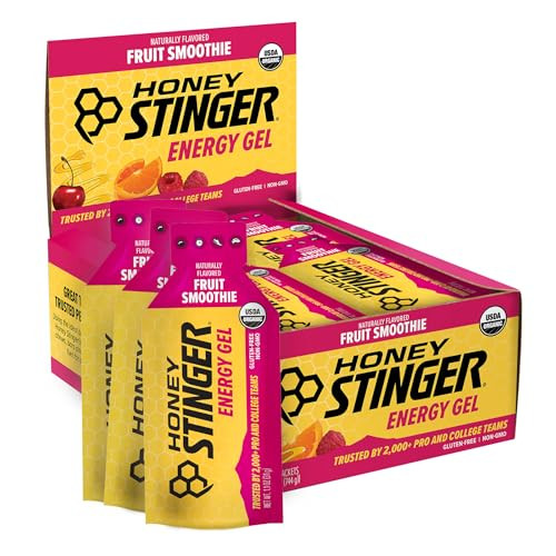 Honey Stinger Organic Fruit Smoothie Energy Gel, Gluten Free & Caffeine Free, for Exercise, Running and Performance, Sports Nutrition for Home & Gym, Pre and Mid Workout, 24 Pack, 26.4 Ounce | Amazon (US)