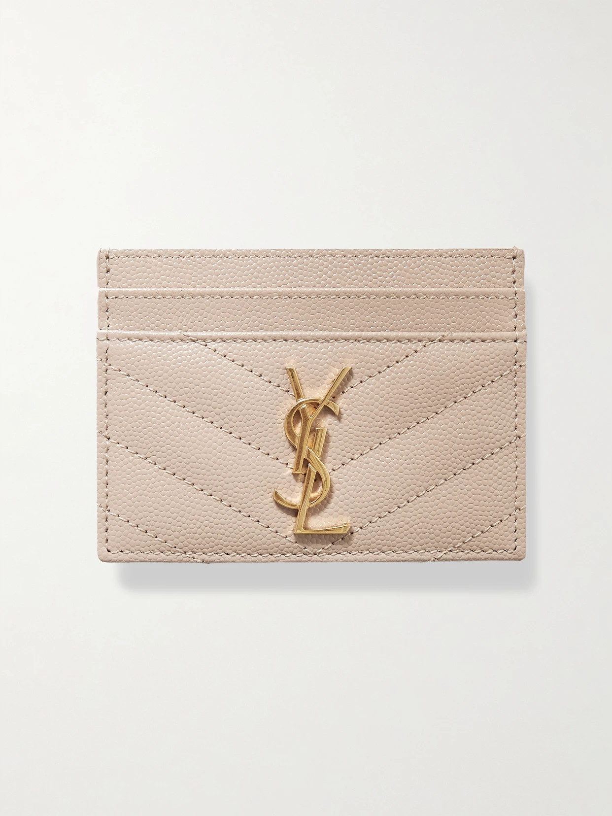 SAINT LAURENT - Monogramme Quilted Textured-leather Cardholder - Neutrals | NET-A-PORTER (US)