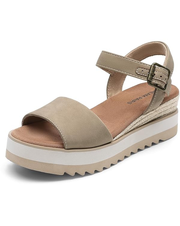 DREAM PAIRS Women's Open Toe Buckle Ankle Strap Espadrille Platform Wedge Sandals | Amazon (US)