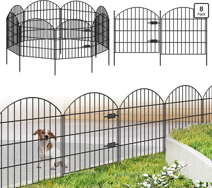 Metal Garden Fence with Gate 28in (H) x 18.7ft (L), 1 Gate + 7 Panels Dog Fence Border Fence Anim... | Amazon (US)