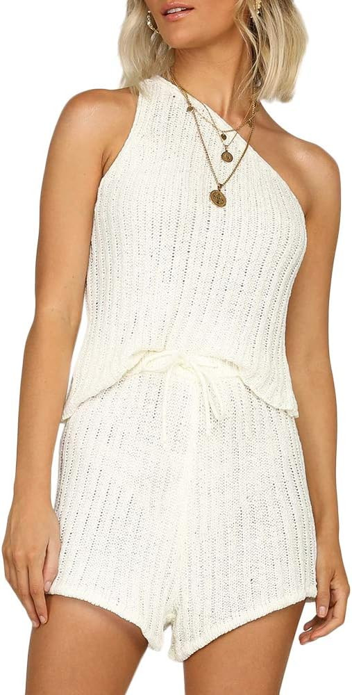 Sherrylily Womens Off Shouler Outfits Sleeveless Vests Tops Tie Front Pants Romper Overalls Jumpsuit | Amazon (US)