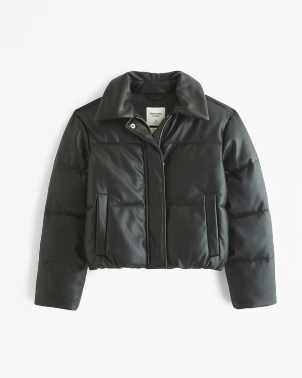 Women's Vegan Leather Short Puffer | Women's Coats & Jackets | Abercrombie.com | Abercrombie & Fitch (US)