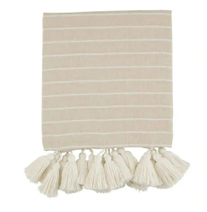 TAUPE TASSEL THROW BLANKET | 305 Deco Living & Co