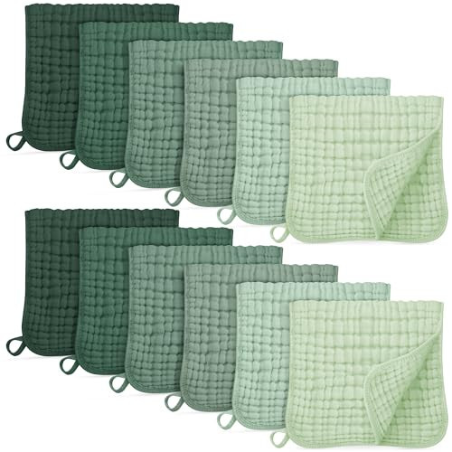 Unnivoll Muslin Burp Cloths for Baby 100% Cotton Burping Cloths for Boys Girls Large 20''X10'' Extra Soft and Absorbent 12 Pack - Gradient Green | Amazon (US)