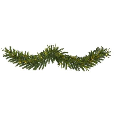 6’ Green Pine Artificial Christmas Garland with 35 Clear LED Lights | Nearly Natural
