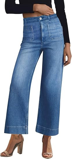 KUNMI Women's Wide Leg High Waisted Stretchy Straight Leg Jeans Baggy Loose Trendy Denim Pants | Amazon (US)