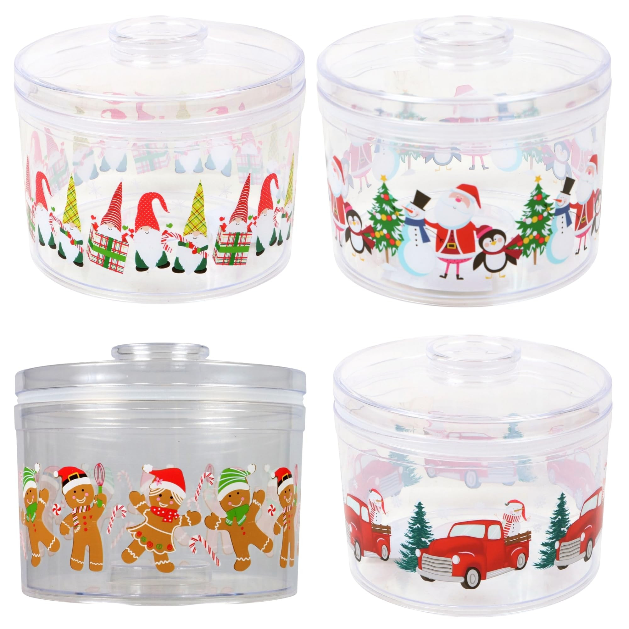 A1U Decorative Christmas Holiday Themed Plastic Containers Jars with Stackable Lids, Cookies Snac... | Amazon (US)