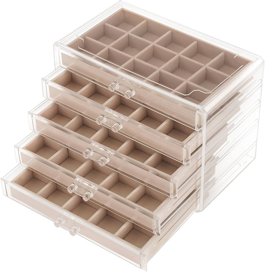 FEISCON Jewelry Box Organizer，Acrylic Storage Organizer with 5 Drawers Adjustable Velvet Trays ... | Amazon (US)