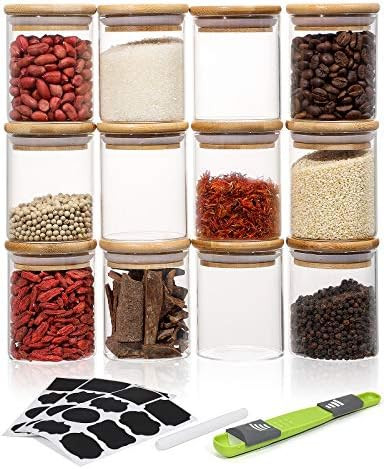 Aitsite Glass Jars with Bamboo Lid, Set of 12 Glass Storage Jars 220ml/7.75oz for Kitchen Storage... | Amazon (UK)