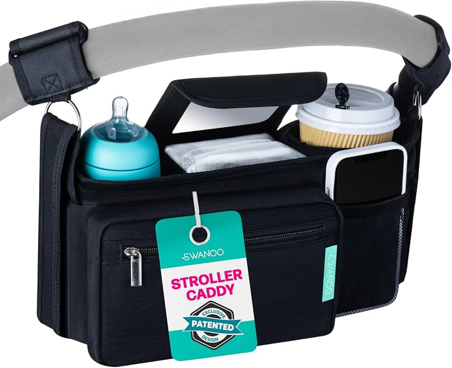 Swanoo Stroller Caddy Organizer With Cup Holder, Non Slip Straps Bag for Phone, Pet Stroller Acce... | Amazon (US)