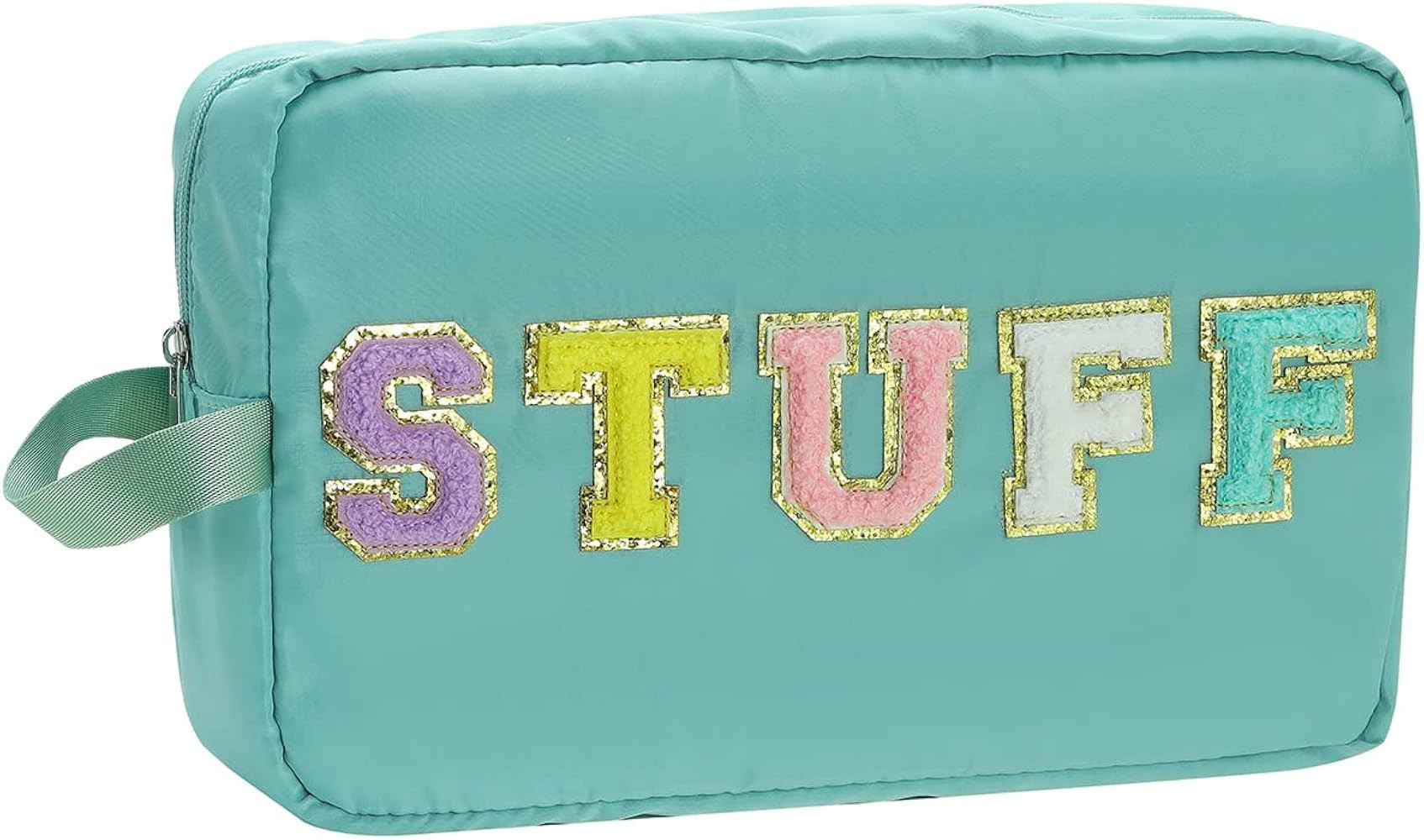 HAIBOLAN Large Makeup Bag Zipper Pouch Waterproof Nylon Travel Toiletry Bag STUFF Letter Patch Co... | Amazon (US)