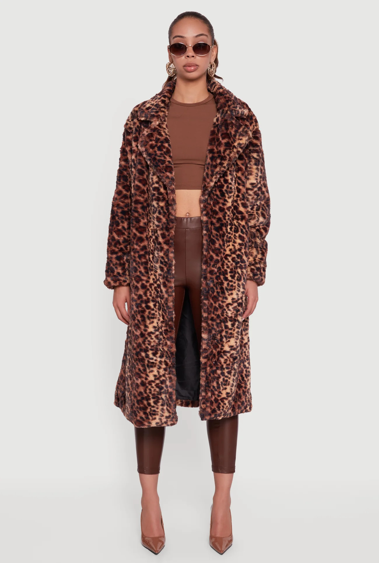 Patterned Faux Fur Trench Coat | Rainbow Shops
