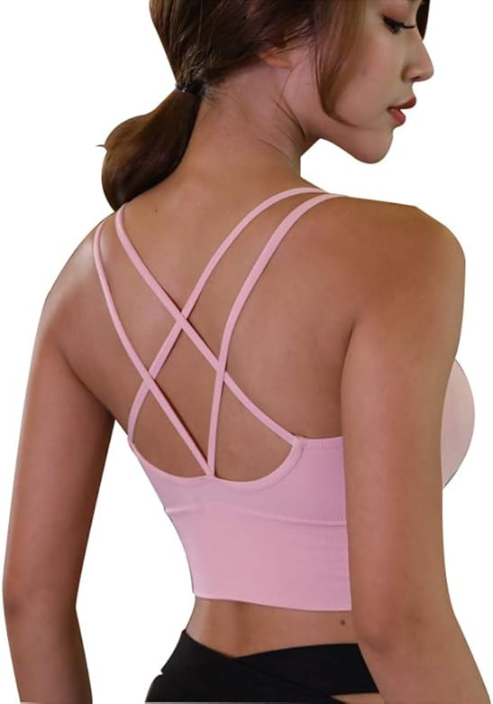 Lianshp Cross Back Strappy Sports Bra Padded Wirefree Yoga Workout Bras | Amazon (US)