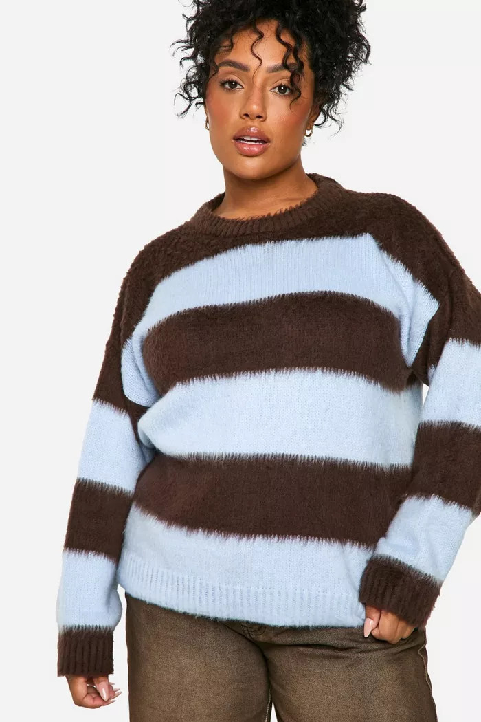 Plus Fluffy Striped Sweater | boohoo (US & Canada)
